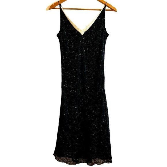 JKARA New York Women’s Heavy Beaded Fully Lined Slip Elegant Midi Dress Size 8 - Picture 1 of 9